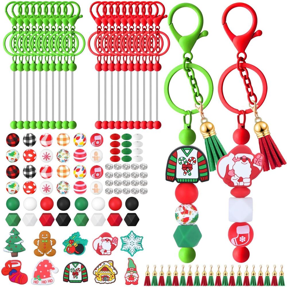 2837 132 Pieces Christmas Beadable Keychain Bars Set, Blanks Bead Keychain